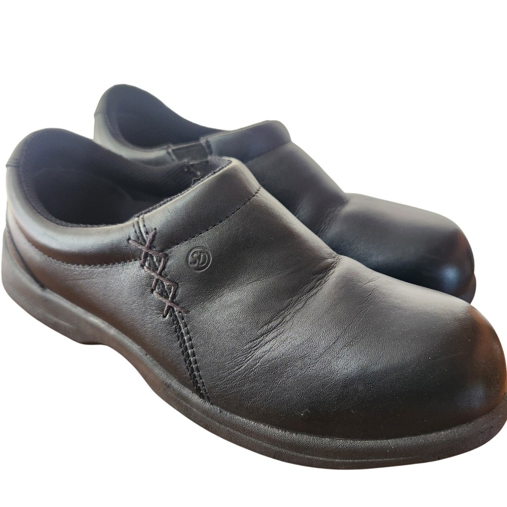 Slip-On Black Leather Work Clogs for Women